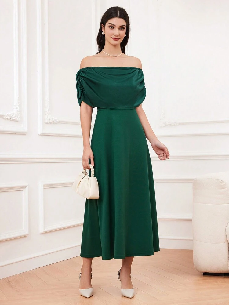 Women's Off Shoulder Pleated Dress Long Evening Dresses