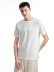 Manfinity VCAY Màu thuần Nam Ngắn tay Dệt kim Áo thun Với Vòng cổ - Nhiều màu - Xem 7