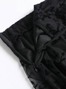 EARO 大码优雅复古浪漫休闲简约日常植绒网眼 A 字裙，女春秋新款高腰宽松包臀显瘦百搭碎花雪纺褶皱长款 A 字裙