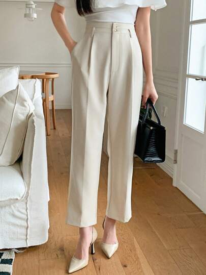 DAZY Women Business Casual Solid Color Zipper Pocket 7/8 Length Suit Pants Fall/Winter