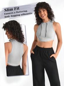 SHEIN Sports Women'S Ribbed Sports Tank Top Gym Top - Grey - View 2