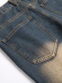 男式休闲洗水做旧牛仔短裤 - 銅色 - 查看 4