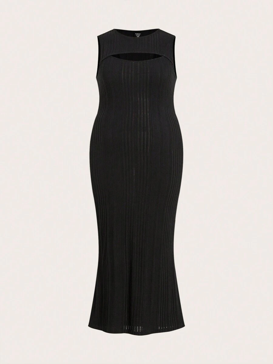 SHEIN ICON Của phụ nữ Kích thước lớn Màu thuần Xu hướng: Cắt giảm Váy không tay - màu đen - Xem 1