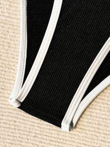 SHEIN Swim Ladies' Edge-Wrapped Bikini Set Summer Beach - Black and White - View 3