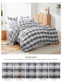 LongNap™ 3-teiliges 95 GSM dickeres Premium-Gingnam-Preppy-Stil Bettwäsche-Set, knackiges Gefühl und atmungsaktiv für heiße Schläfer, perfekt für Schlafzimmer Dorm, Bettbezug mit Knöpfen & 8 Eckenbindungen * 1, Kopfkissenbezug * 1/2, schwarz