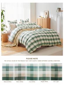 LongNap™ 3-teiliges Bettbezug-Set im Premium Gingham Preppy Stil, dicker Stoff mit 95GSM, angenehmes und atmungsaktives Gefühl für heiße Schläfer, ideal für Schlafzimmer oder Studentenwohnheime, Bettbezug mit Knöpfen und 8 Eckbändern *1, Kissenbezug *1/2, Grün