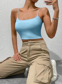 SHEIN EZwear Basic Slim Fit Cropped Camisole Top - Baby Blue - View 6
