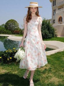Vestido Con Mangas Abullonadas Y Estampado Floral - Multicolor - Ver 8