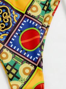 SHEIN Swim Summer Beach Mixed Print Bikini Set Self-Tie Bandeau  Bra & Thong Bottom 2 Piece Bathing Suit - Multicolor - View 5