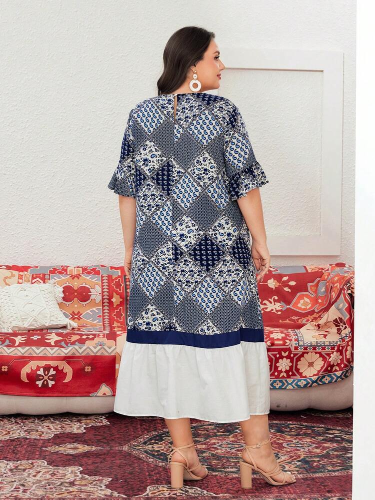Plus Size Women's Patchwork Printed Dress