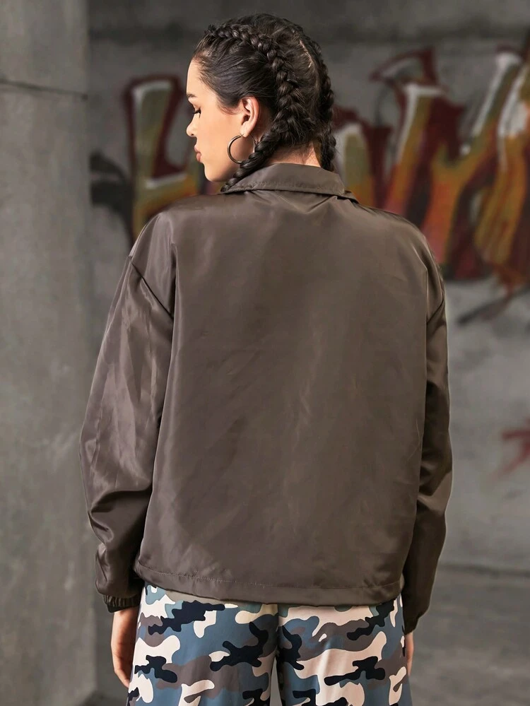 Women's Zip Front Drop Shoulder Long Sleeve Sports Jacket