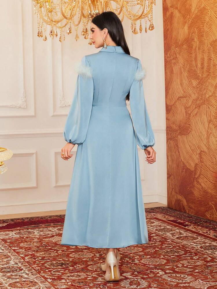 Women's Lantern Sleeve Furry Patchwork Dress
