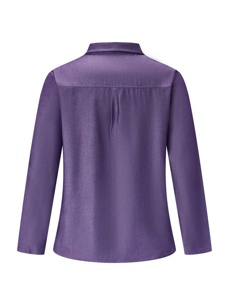 Women's Plus Size Turn-Down Collar Shirt With Flap Pocket Fall Cloth For Women