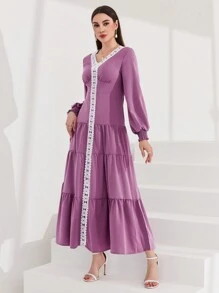 Mulvari Vestido De Las Mujeres Con Encaje En El Dobladillo Y Volantes