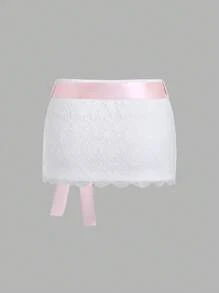 EgrlEra Falda blanca con lazo y encaje de color contrastante estilo Y2K - Blanco - Ver 2