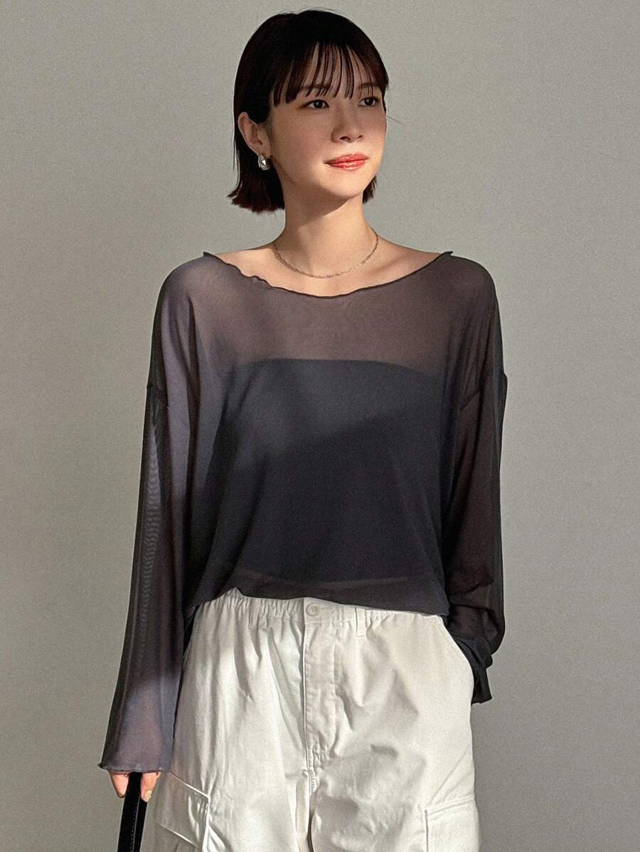 FRIFUL 女士透明网眼T恤，返校服装 - 深灰色 - 查看 1