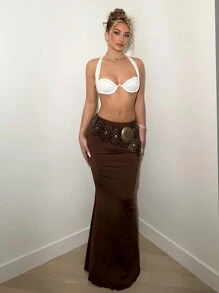 SHEIN ICON Top De Tanque Corto Sin Espalda Cruzada De Color Sólido