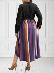 EMERY ROSE Plus Size Women's Striped Print Shirt Dress