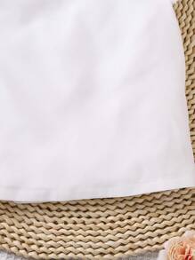 SHEIN 年輕女孩的白色休閒蕾絲修飾上衣,有蕾絲細節和褶皺紋路,夏季新品 - 白色 - 查看 4