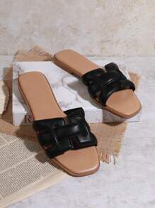 SHUZIA Giày sandal đế bằng thời trang, thoải mái cho nữ ngày lễ tình nhân năm mới - màu đen - Xem 5