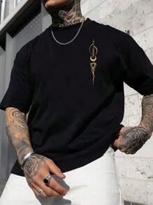 Men's Fashion Versatile Casual Line & Geometric Print T-Shirt