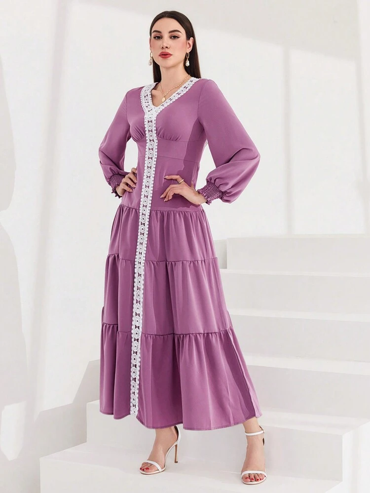 Women's Lace Splicing Ruffled Hem Dress