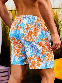 Surfspeed Men's Floral Print Beach Shorts With Slanted Pockets - Baby Blue - View 2