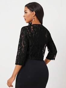 SHEIN Lady 1pc Women's Lace Open Front Jacket In Fall/Winter - Black - View 2