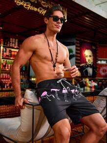 Manfinity Men's Flamingo Print Beach Shorts - Multicolor - View 3