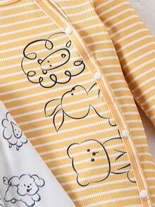 SHEIN Cute Long Sleeve  Sleepsuit Star And Moon  Pattern Crew Neck Jumpsuit For Baby Boy,White & Yellow Color ,Newborn Baby Boy Clothes, Romper Baby Ssoft And Comfortable  Pajamas - Multicolor - View 5