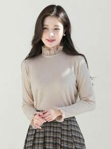 DAZY Women's Solid Color Stand Collar Long Sleeve T-Shirt