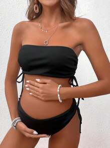 SHEIN Maternity Summer Beach Ruched Side Bandeau Bikini Set