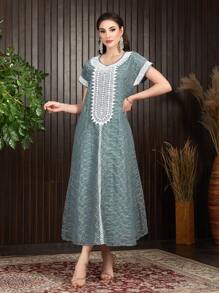 Al Najma 蕾絲拼接翼袖短袖伊斯蘭風長袍連衣裙