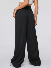 SHEIN Coolane Straight Leg Pants With Slant Pockets - Black - View 2