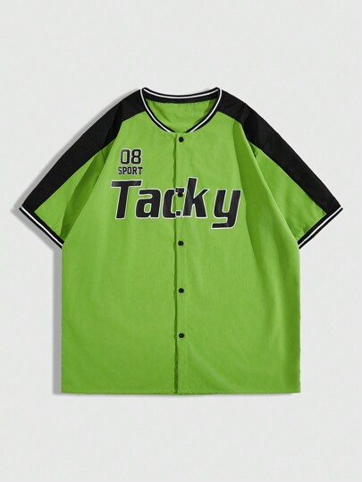 Prep قميص رجالي بأكمام قصيرة وطباعة كتلة الألوان وحروف