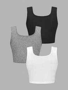 SHEIN Unity 3入組女士純色背心上衣 - 彩色 - 查看 20