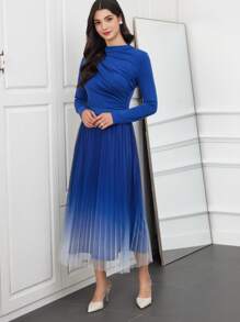 Modelyn Women Two-piece Outfits Asimetris Ruched Plain Casual Anggun - Biru - View 8
