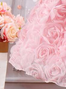 少女派對泡泡袖連身裙,附3d花朵,夏季 - 粉色 - 查看 6