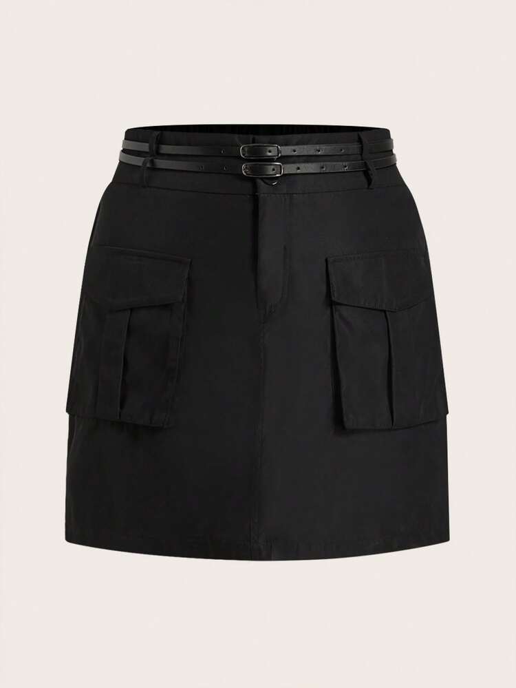 Women'S Plus Size Solid Color Utility Skirt