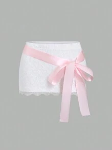 EgrlEra Falda blanca con lazo y encaje de color contrastante estilo Y2K - Blanco - Ver 1