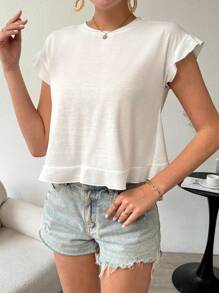 SHEIN VCAY Của phụ nữ Trở lại Bọc Ngắn tay Áo thun - trắng - Xem 4