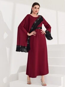 Modelyn Burgundy Red Women's Glitter Patchwork Fringe Decorated Bodycon Dress Long Evening Dresses Fall Cloth For Women - Burgundy - View 5