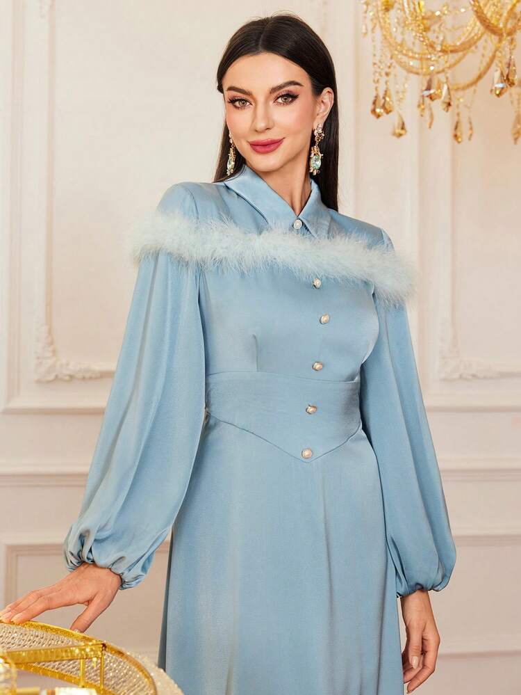 Women's Lantern Sleeve Furry Patchwork Dress
