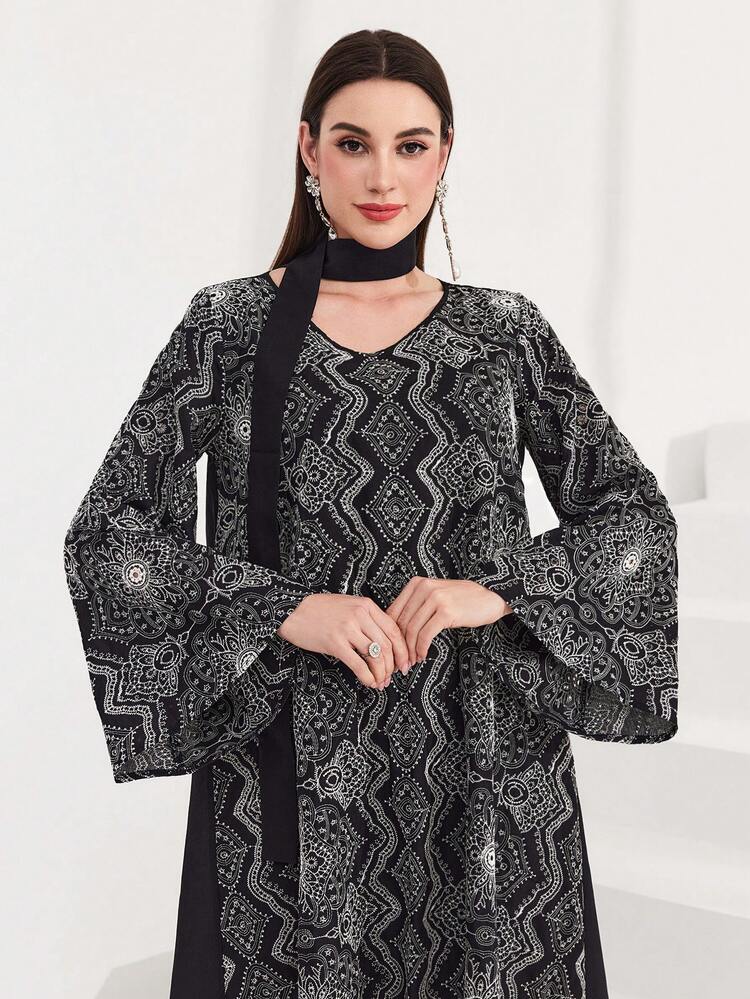 Women's Floral Printed Long Sleeve Loose Dress Fall Cloth For Women