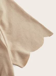 SHEIN Essnce 女性休閒全配實色短袖t卹,圓弧下擺設計夏日穿搭佳選 - 杏色 - 查看 3