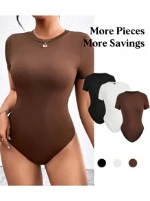 SHEIN Essnce 3入組彩色女士短袖連身衣 - 彩色 - 查看 1