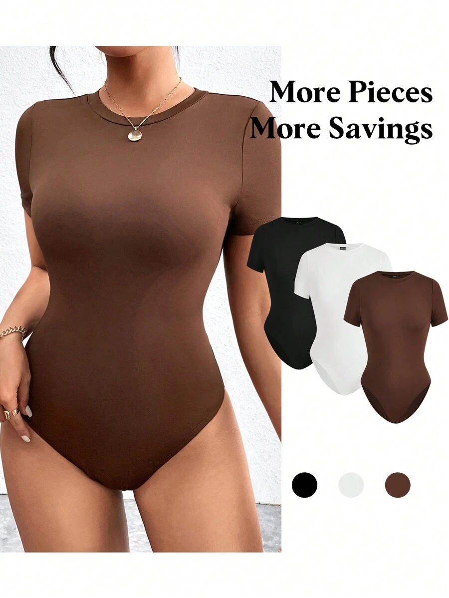 SHEIN Essnce 3入組彩色女士短袖連身衣 - 彩色 - 查看 1