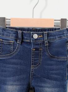 SHEIN Baby Boy High-Stretch Water Wash Casual Denim Pants - Dark Wash - View 5