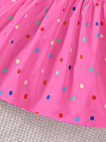 Genkimix Kids 青少女可愛的波點和彩虹印花休閒連衣裙 - 玫紅色 - 查看 3