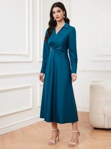 Modelyn Women's Long Sleeve V-Neck Dress Long Evening Dresses - Teal Blue - View 3